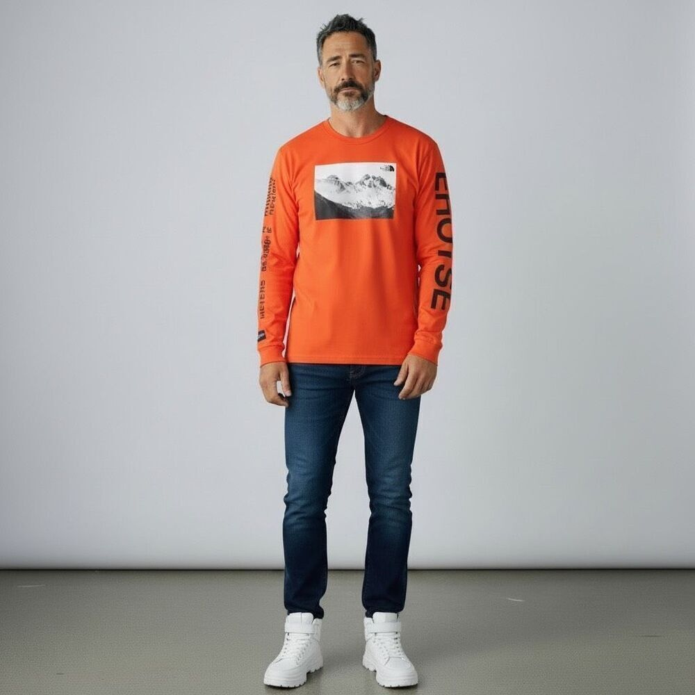 The North Face Lhotse Mountain Long Sleeve Graphic Tee Red Men’s Large NWT